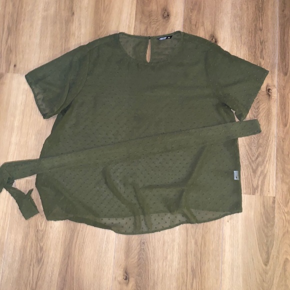 Swiss Dot Chiffon Belted Top - Picture 2 of 2